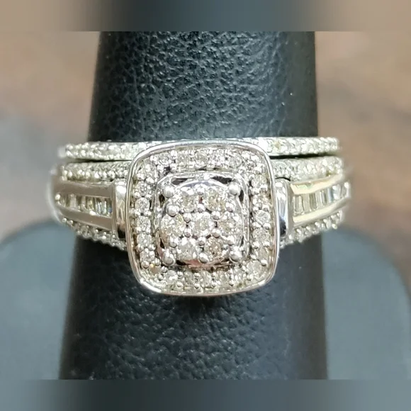 Diamond Wedding Ring Set | Size 7, 6.75 | 925 Sterling Silver | 0.51 ctw - Picture 1 of 16